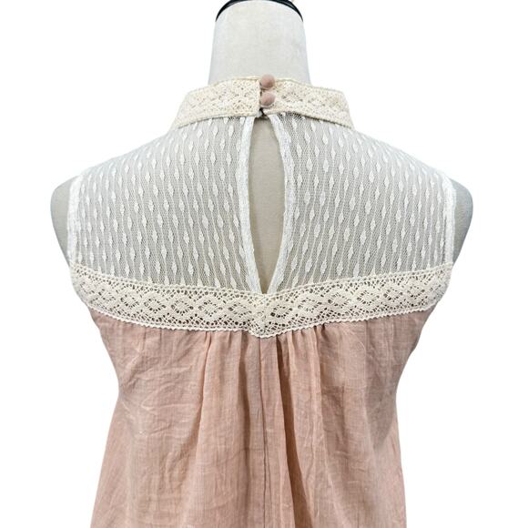 A’reve Anthropologie Cream Lace High Neck Sleeveless Peach A-line Mini Dress - Picture 6 of 14